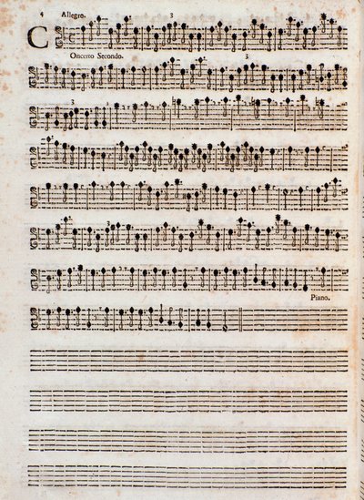 Strona partytury muzycznej „” Concerti a cinque op. 5”” autorstwa Tomaso Albinoni autorstwa Unknown artist
