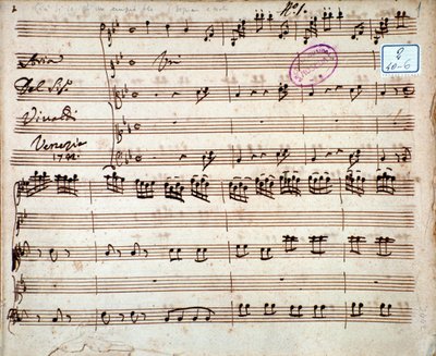 Strona partytury muzycznej Gii wiadomo, że obszerna była aria Antonio Vivaldi autorstwa Unknown artist