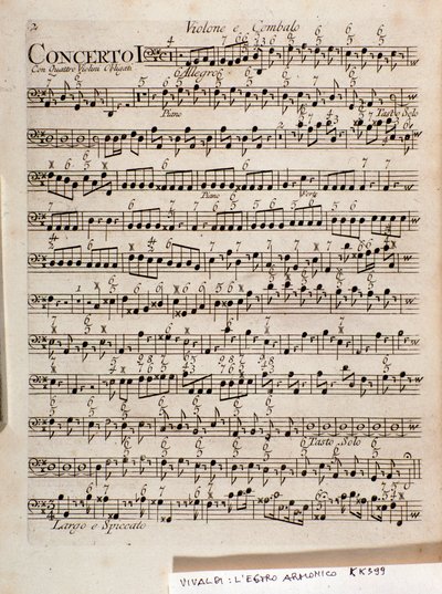 Strona muzycznej partytury The Harmonic Star, Op 3 (Harmonic Inspiration) autorstwa Antonio Vivaldi autorstwa Unknown artist
