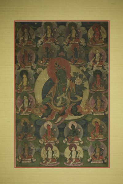 Malowany sztandar (Thangka) Zielonej Tary otoczonej przez dwadzieścia manifestacji autorstwa Unknown artist