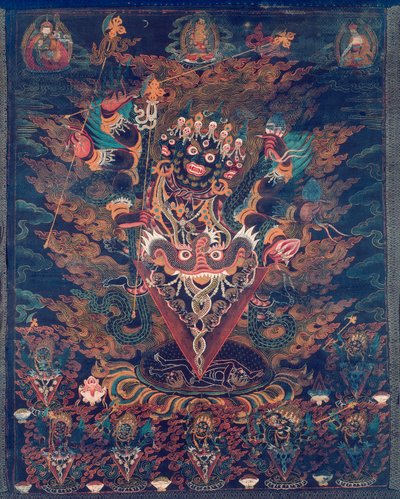 Malowany sztandar (tangka) z Guru Dragpurem, gniewną formą Padmasambhawy autorstwa Unknown artist