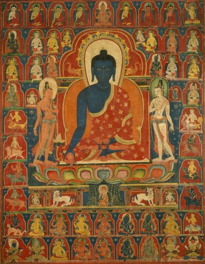 Malowany sztandar (tangka) z Buddą Medycyny (Bhaishajyaguru) autorstwa Unknown artist