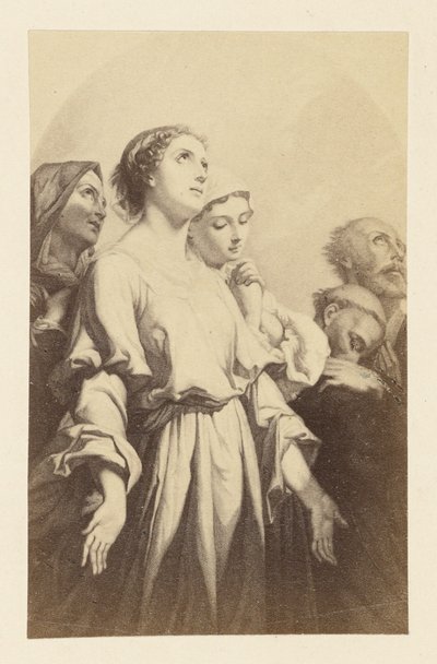 [Obraz kobiety z dłońmi skierowanymi do góry]. autorstwa Unknown artist