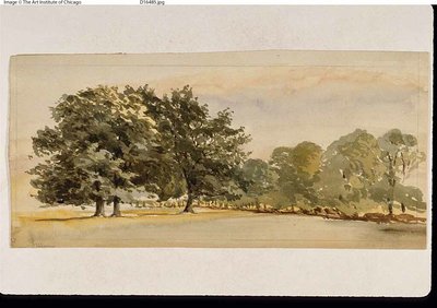 Panorama zalesionego gaju (recto); Pejzaż z lasem po prawej (verso) autorstwa Unknown artist