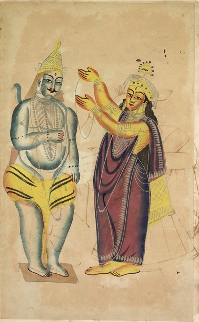 Parvati umieszcza ślubną girlandę na Shivie (odbytnicy) autorstwa Unknown artist