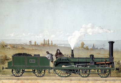 Lokomotywa pasażerska i wagon węglowy kolei strasburskiej (system Crampton) autorstwa Unknown artist