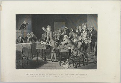 Patrick Henry przemawiający przed Zgromadzeniem Wirginii autorstwa Unknown artist