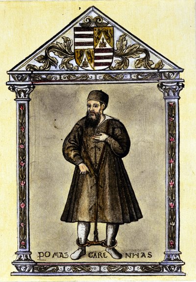 Pedro Mascarenhas (portugalski nawigator) przykuty łańcuchami. autorstwa Unknown artist