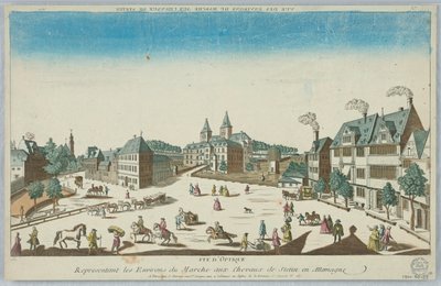 Peep-show, widok optyczny przedstawiający otoczenie targu koni w Szczecinie w Niemczech autorstwa Unknown artist