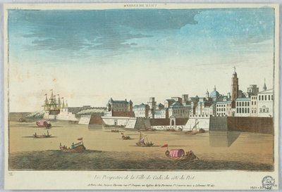 Peep-show, widok perspektywiczny miasta Kadyks z wybrzeża portowego autorstwa Unknown artist
