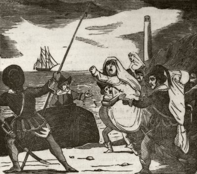 „Pierre i jego współpracownicy wyprowadzający zakonnice z klasztoru”, c.1836 autorstwa Unknown artist