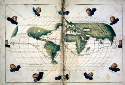 Planisfera (lub mapa świata). Mapa geograficzna z Atlasu Battisty Agnese (1500-1564), ok. 1543 r. Paryż, B.N. autorstwa Unknown artist