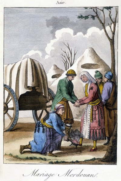 Tabliczka z 1811 r. przedstawiająca ślub w Mordowii autorstwa Unknown artist
