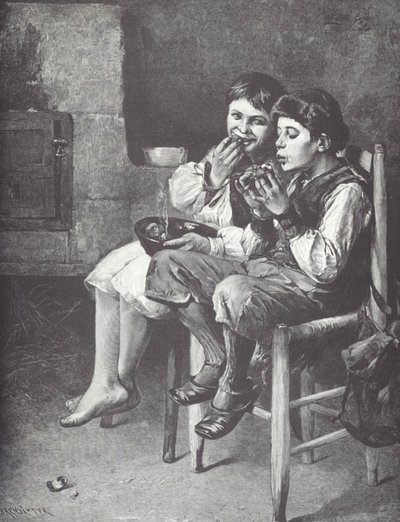 Ubodzy jedzący chłopcy, koniec XIX w. (drewno) autorstwa Unknown artist