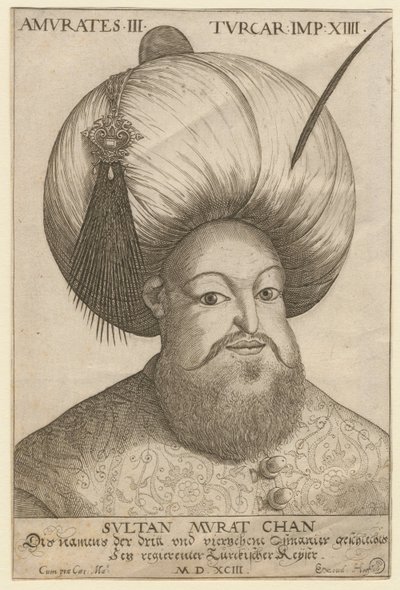 Portrait de Mourad III (1546-1595), sułtan otomana - Murad III (1546-1595), sułtan Imperium Osmańskiego - Anonim - 1593 - Akwaforta - 18,5x12,3 - Kolekcja prywatna autorstwa Unknown artist