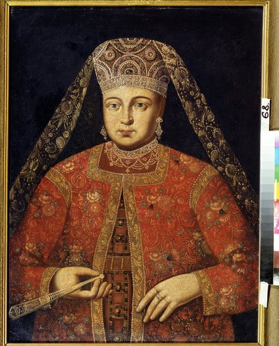 Portret carycy Marfy Matveyevny (1664-1715) (Portret carycy Marfy Matveyevna). Peinture anonyme, 79 x 60 cm, debiut 18e siecle. Muzeum Sztuki im. M.Tuganova Północnej Osetii, Vladikavkas (ros.). autorstwa Unknown artist
