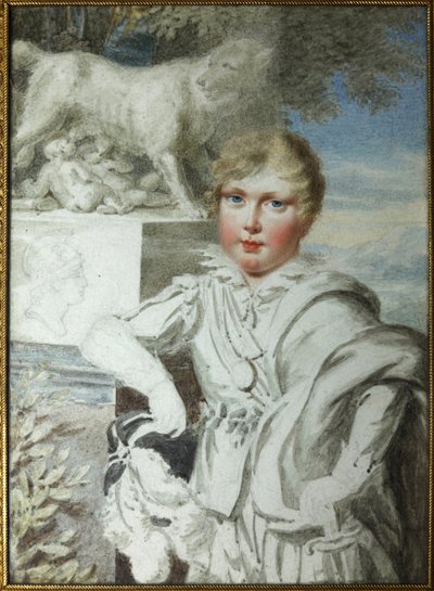 „Portret księcia Napoleona Francois Bonaparte (1811-1832) jako dziecko” Portret króla Rzymu Napoleona II, księcia Reichstadtu (1811-1832) syna cesarza Napoleona I (1769-1821) – anonimowa akwarela około 1820 r. Kolekcja Podstanitsky autorstwa Unknown artist