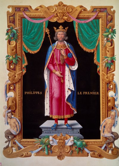 Portret u stóp króla Francji Filipa I (1052-1108). Miniatura w „Kolekcji królów Francji” Jean du Tillet autorstwa Unknown artist