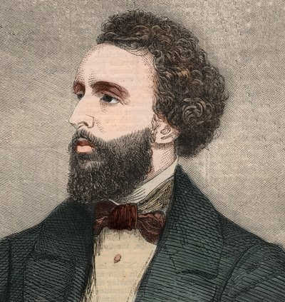 Portret Bayarda Taylora (1825-1878), amerykańskiego poety. Grawerowanie w „Ilustrowanych wiadomościach londyńskich” z 23 stycznia 1858 r. autorstwa Unknown artist