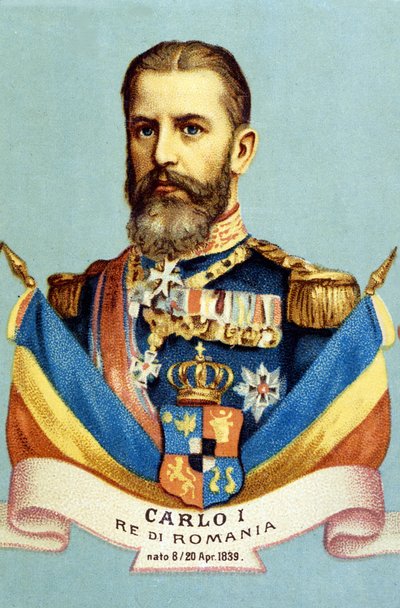 Portret Karola I (Carol I) (1839-1914), króla Rumunii. XIX-wieczna chromolitografia autorstwa Unknown artist
