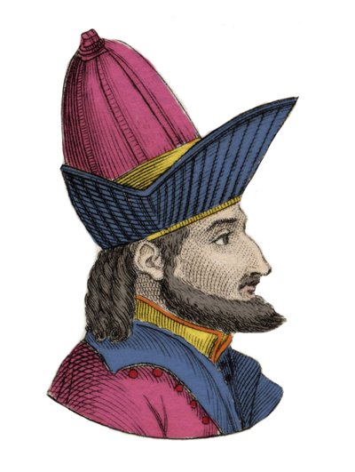 Portret Konstantyna XI (lub XII) Paleologa, znanego jako Dragases (Konstantyn XI Palaiologos) (1404-1453), cesarza bizantyjskiego. Rycina XIX wieku. autorstwa Unknown artist