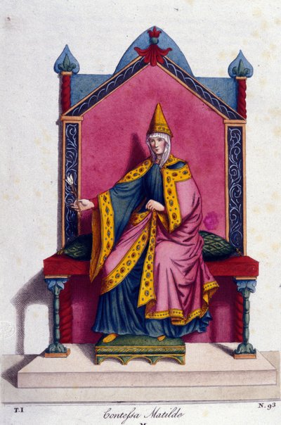 Portret hrabiny Matyldy z Canossy (lub hrabiny Matyldy z Toskanii) (1046-1115). Rycina XIX wieku. autorstwa Unknown artist