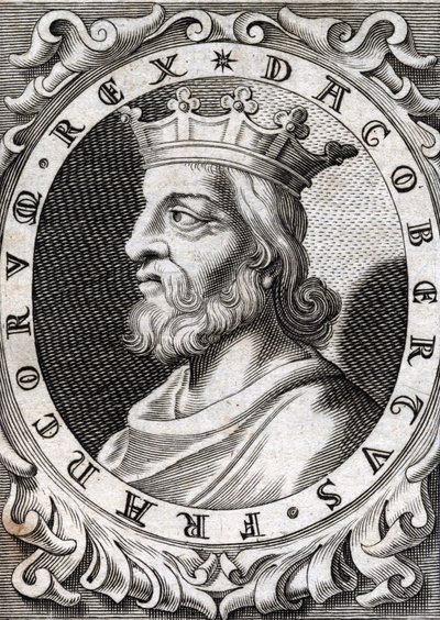 Portret Dagoberta I (? - 639), króla Franków, dynastia Merowingów. Grawerowanie XVIII wieku autorstwa Unknown artist