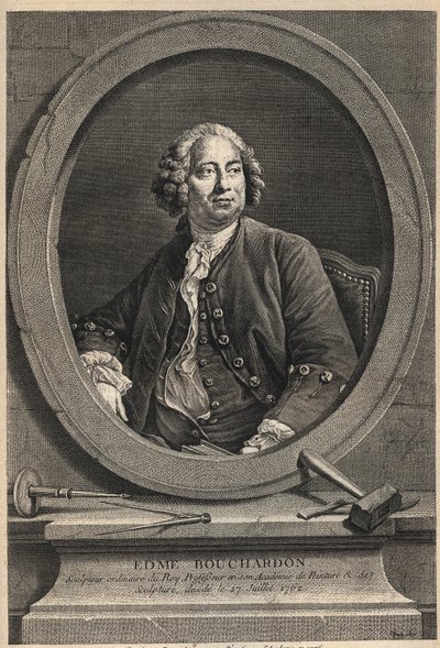 Portret Edme Bouchardona (1698-1762) francuskiego rzeźbiarza i rysownika - rycina z 1776 r. autorstwa Unknown artist