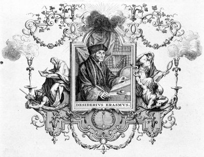 Portret Erazma z jego pismem - grawer autorstwa Unknown artist