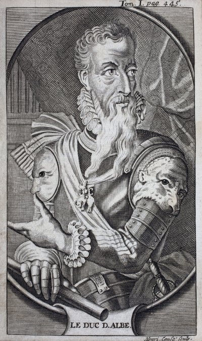 Portret Ferdynanda Alvare de Toledo (1507-1582), trzeciego księcia Alby, wielkiego Hiszpanii, księcia Huescar, markiza Korei, hrabiego Salvatierra, wicekróla Neapolu, Włoch i gubernatora Holandii. Grawerowanie ilustrujące „Historia t autorstwa Unknown artist
