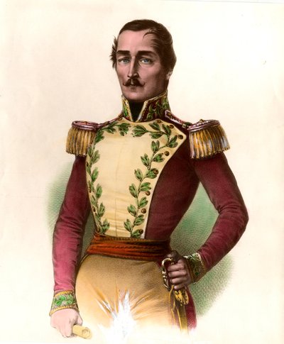Portret generała Santandera (Francisco de Paula) (1782-1840), kolumbijskiego wojskowego i męża stanu, bohatera niepodległości 1819 roku. Grawer z 1836 r. Kolekcja prywatna autorstwa Unknown artist