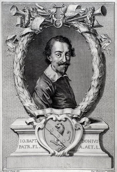 Portret Giovanniego Battisty Doniego (1596-1647) Włoski muzykolog Rycina z frontyspisu „Lyra Barberin”” autorstwa Unknown artist