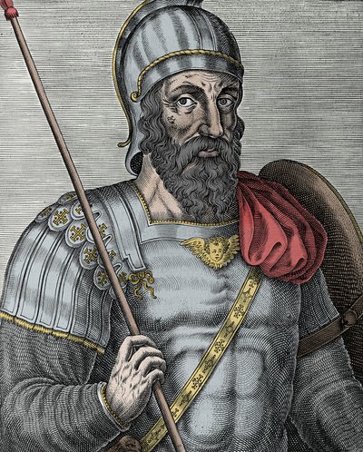 Portret Godfreya z Bouillon (Godefroy de Bouillon) (1040/61-1100), rycerza frankońskiego, jednego z przywódców pierwszej krucjaty - Rycina XVI wiek autorstwa Unknown artist