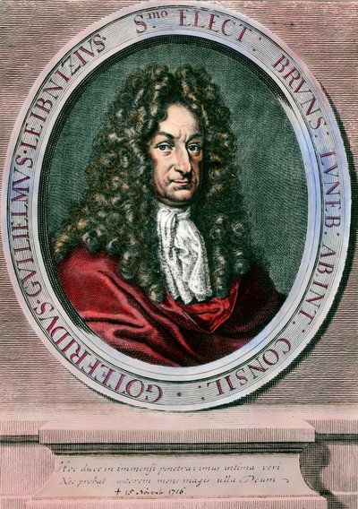 Portret Gottfrieda Wilhelma Leibniza (1646-1716) niemieckiego filozofa i matematyka. Rycina z XVIII wieku. Prywatna kolekcja autorstwa Unknown artist