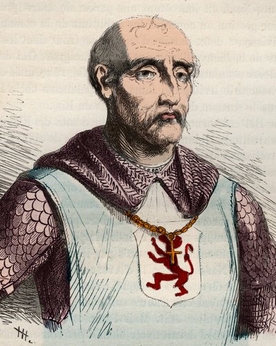 Portret Gui lub Guy de Dampierre (1226-1305) hrabiego Flandrii i hrabiego Namur - rycina z 1868 roku w „Historii Belgii od czasów pierwotnych do końca panowania Leopolda I”” autorstwa Theodore Juste (1818-1888) ). Prywatna kolekcja. autorstwa Unknown artist