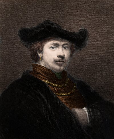 Portret Harmenszoon van Rijn Rembrandt (1606-1669), holenderskiego malarza - Harmenszoon Van Rijn Rembrandt 1606-1669 - rycina - XIX wiek autorstwa Unknown artist