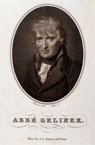 Portret Josefa Gelinka (Józefa) (1758-1825) austriackiego pianisty, kompozytora i teologa Grawer. 19 wiek. Bolonia, civico museo musico autorstwa Unknown artist