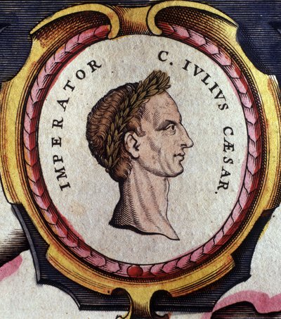 Portret Juliusza Cezara (101 - 44 pne), rzymskiego generała i polityka. Rycina z końca XVIII wieku. . Mediolan. autorstwa Unknown artist