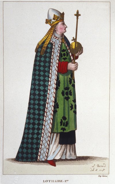 Portret Lotharii I (795-855), cesarza Zachodu i króla Włoch grawerowanie z 1830 r autorstwa Unknown artist