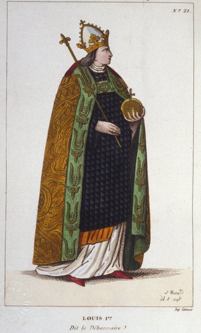 Portret Ludwika I Pobożnego lub Debonnaire (778 - 840), ryciny cesarza Zachodu z 1830 r. autorstwa Unknown artist