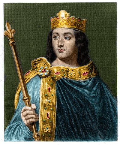 Portret Ludwika V le Faineant (967 - 987), króla Francji - w „Histoire des Francais” ”Lavallee, rycina, sd. autorstwa Unknown artist