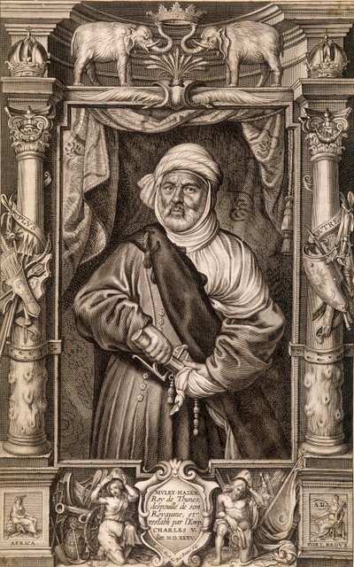 Portret Muleya Hazena (króla Maurów), króla Tunes pozbawionego królestwa i przywróconego przez cesarza Karola V w Tunezji 1535. autorstwa Unknown artist
