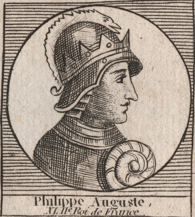 Portret Philipa II dit Philippe Auguste (1165-1223) - Philip Augustus II (1165-1223) King of France - grawerowanie z „Instruction sur l’Histoire de France” Charlesa Constanta Le Tellier 1821 autorstwa Unknown artist