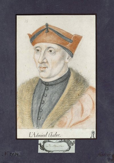 Portret Philippe de Chabot (1492-1543), admirała Francji, Anonim. Kredki na papierze, format : 28x19, ok. 1530, Państwowy Ermitaż, St. Petersburg autorstwa Unknown artist