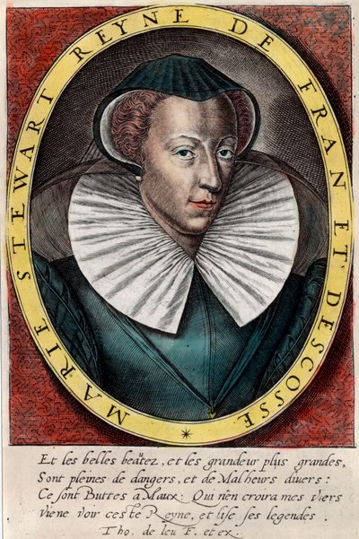 Portret królowej Marii Stuart (1542 - 1587), królowej Francji i Szkocji. Rycina z XVI wieku. Prywatna kolekcja. autorstwa Unknown artist