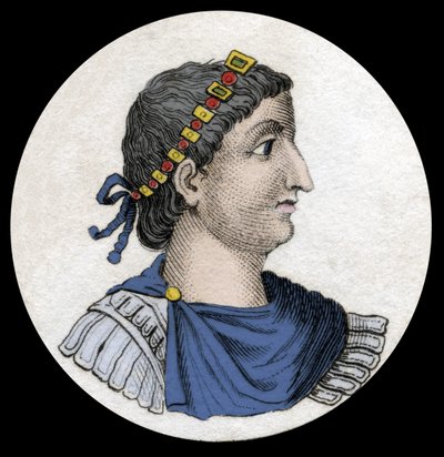 Portret Teodozjusza I (Flawiusza Teodozjusza) (347-395), cesarza rzymskiego, rycina z XIX wieku. autorstwa Unknown artist