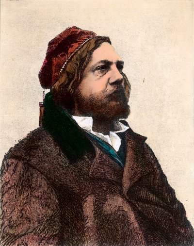 Portret Teofila Gautiera (1811 - 1872), francuskiego poety, powieściopisarza i krytyka sztuki. Rycina XIX wieku. Prywatna kolekcja. autorstwa Unknown artist