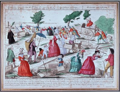 Przygotowanie na Polach Marsowych w święto 14 lipca - grawerowanie autorstwa Unknown artist