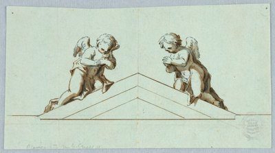 Projekt ołtarza z aniołami i frontonem autorstwa Unknown artist