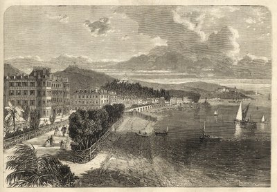 Promenade des Anglais w Nicei w 1866 roku - Promenade des Anglais w 1866 roku - grawerowanie autorstwa Unknown artist